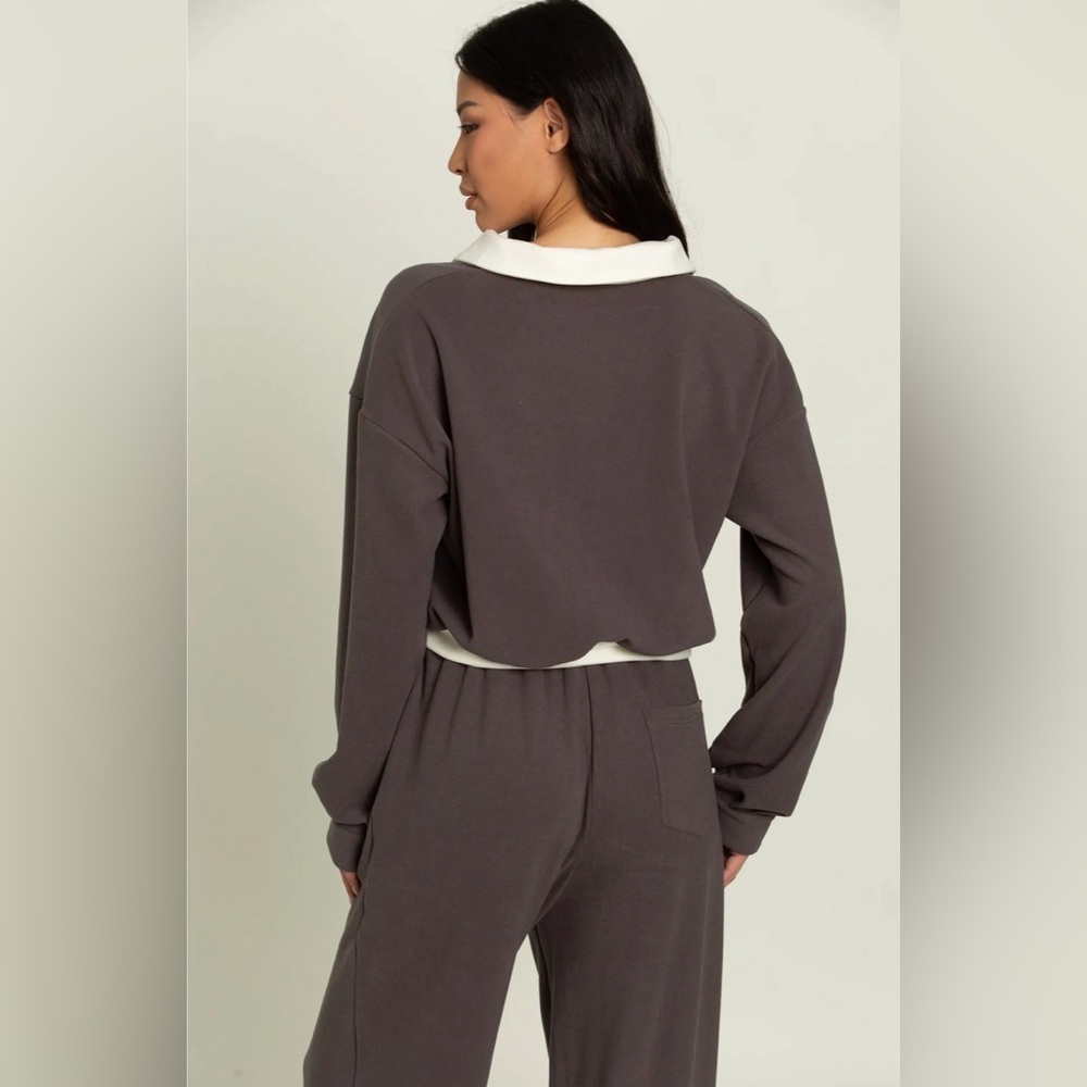 NWT Gold Hinge Charcoal Cropped Pullover Top - Picture 4 of 9